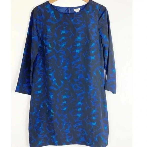 J. Crew Factory Blue And Black Floral 3/4” Sleeve Shift Dress Size 12 - Picture 1 of 8
